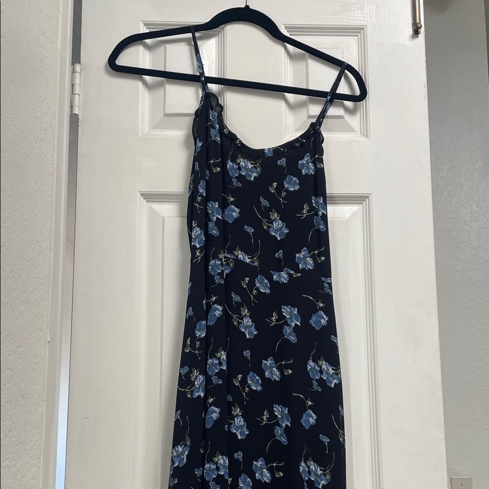 Reformation One Shoulder Dress in Navy with Floral Print